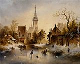 A Winter Landscape with Skaters near a Village by Charles van den Eycken